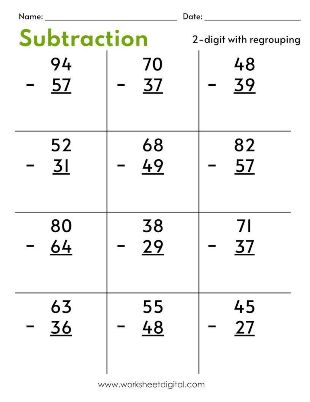 multiplying 2 digit by 2 digit worksheet