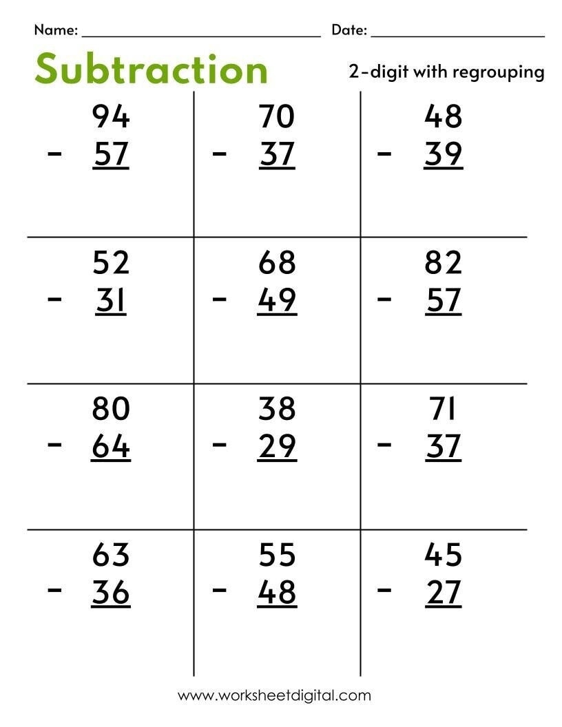 printable worksheet subtraction with regrouping
