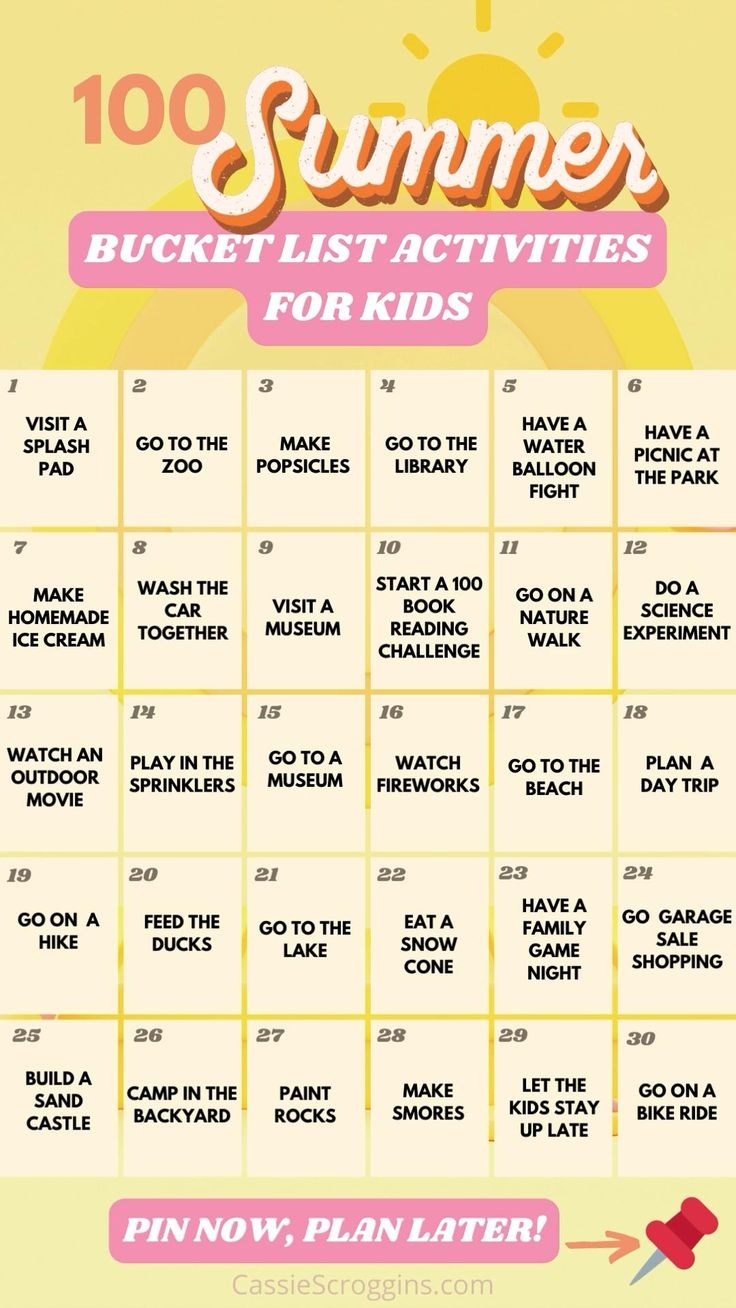100 Summer Bucket List Activities For Kids Free Printable Bucket List 