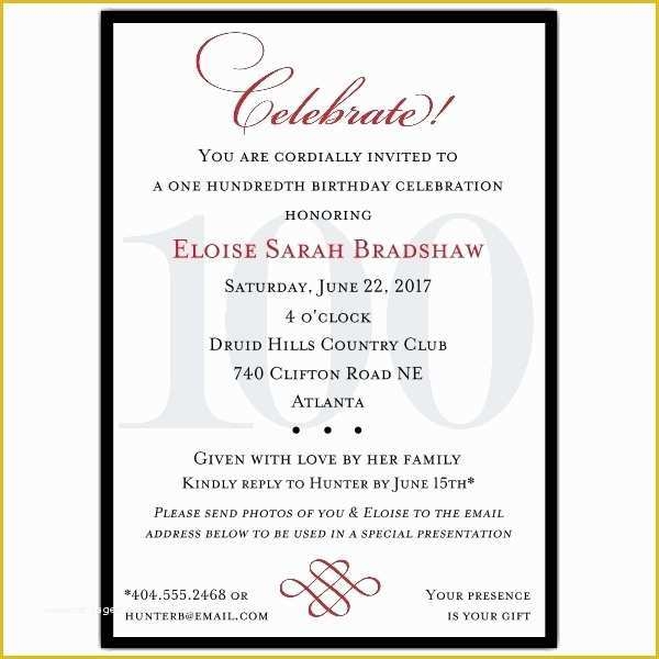 100th Birthday Invitation Templates Free Of 100th Birthday Party 