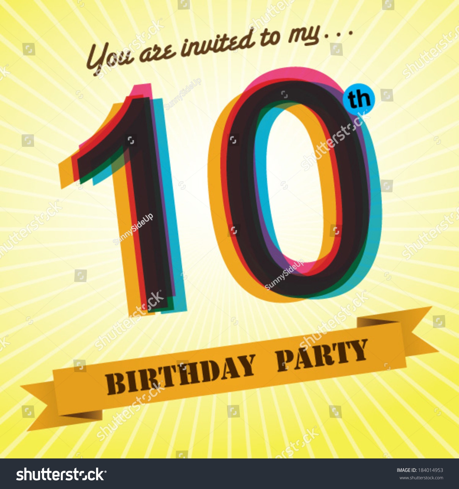 10th Birthday Party Invite Template Design Stock Vector 184014953 