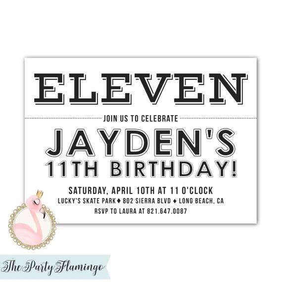 11th Birthday Invitation Boy 11th Birthday Invite Black And Boy