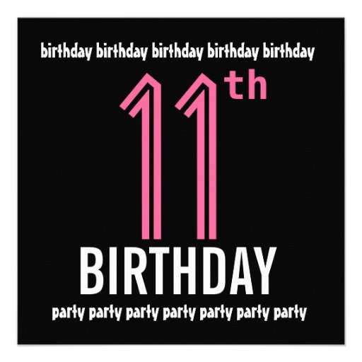 11th Birthday Party Invitation Template Pink Black 5 25 quot Square