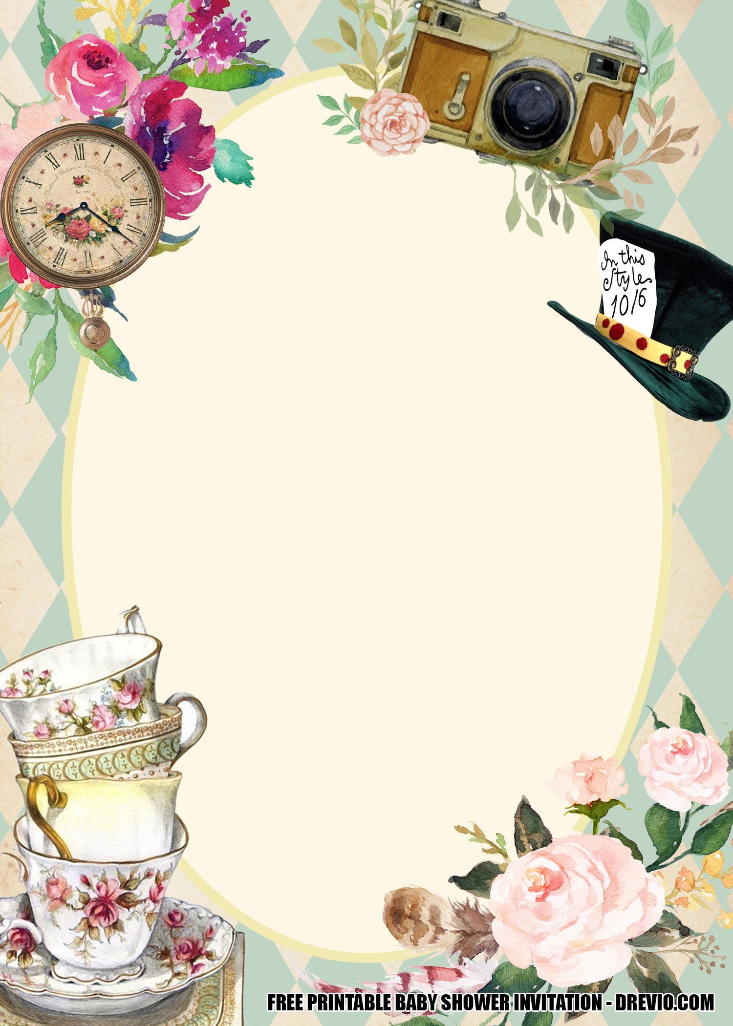 12 Alice In Wonderland Baby Shower Invitation Template For Free