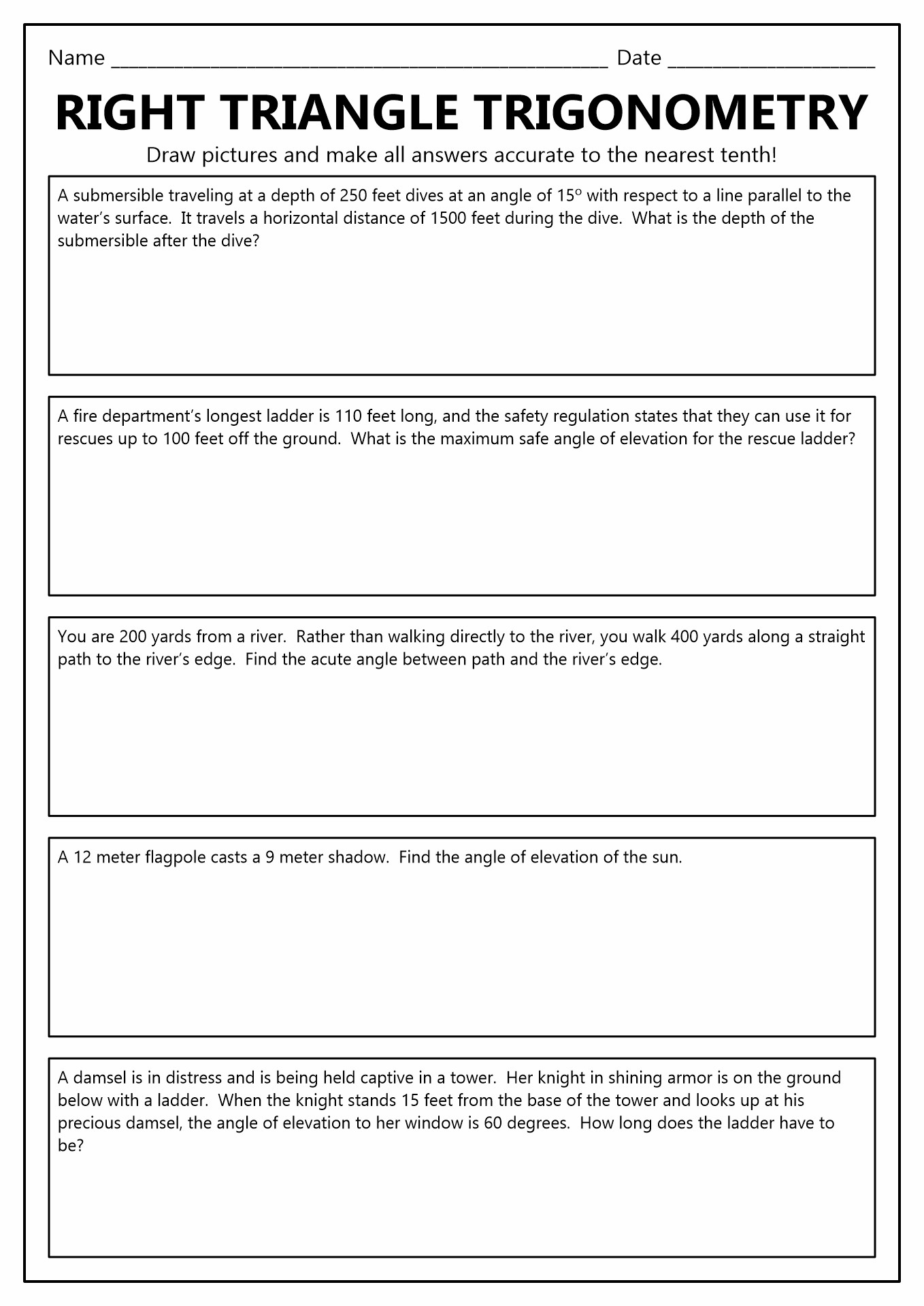 right triangle trigonometry worksheet