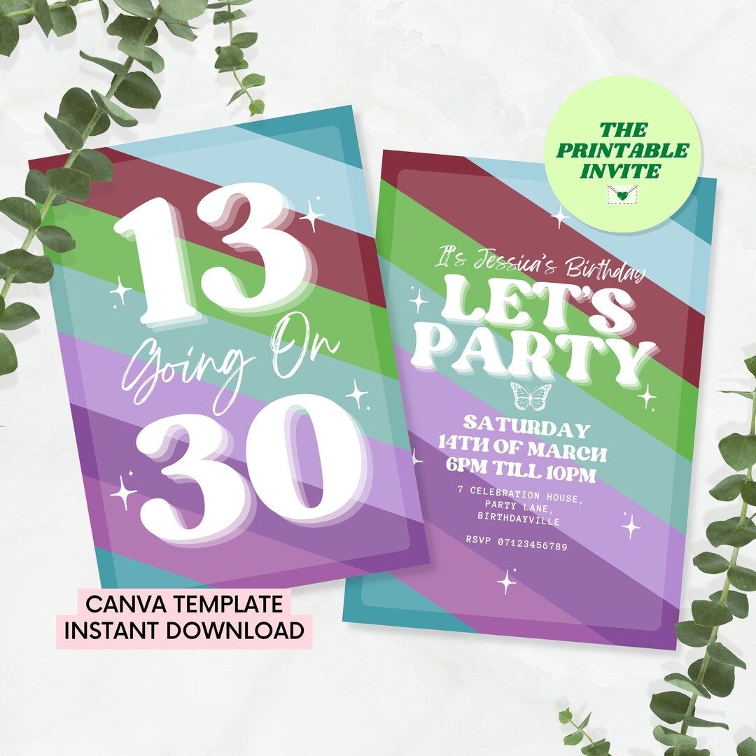13 Going On 30 Editable 13th Or 30th Birthday Party Invite Themed 