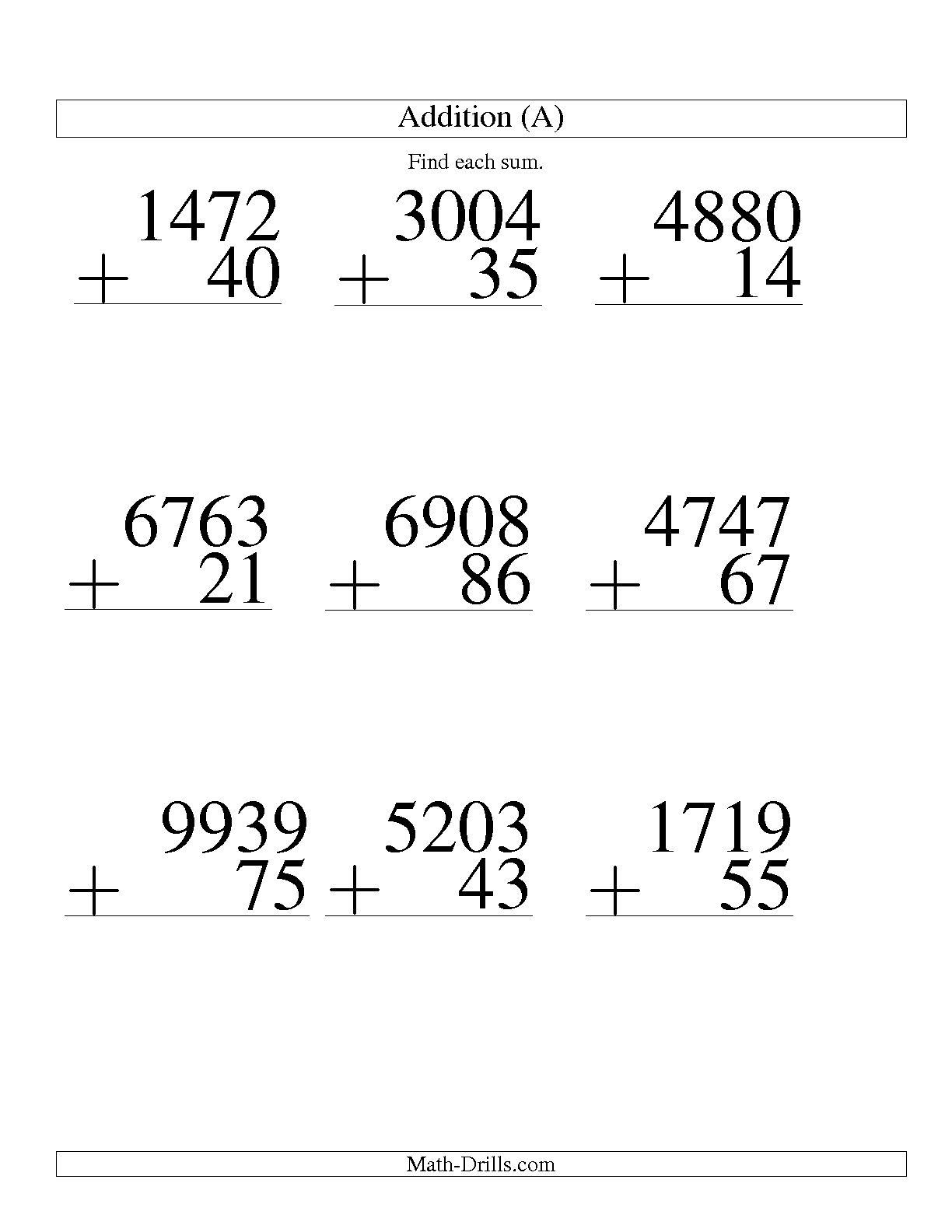 15 Large Print Addition Worksheets Free PDF At Worksheeto