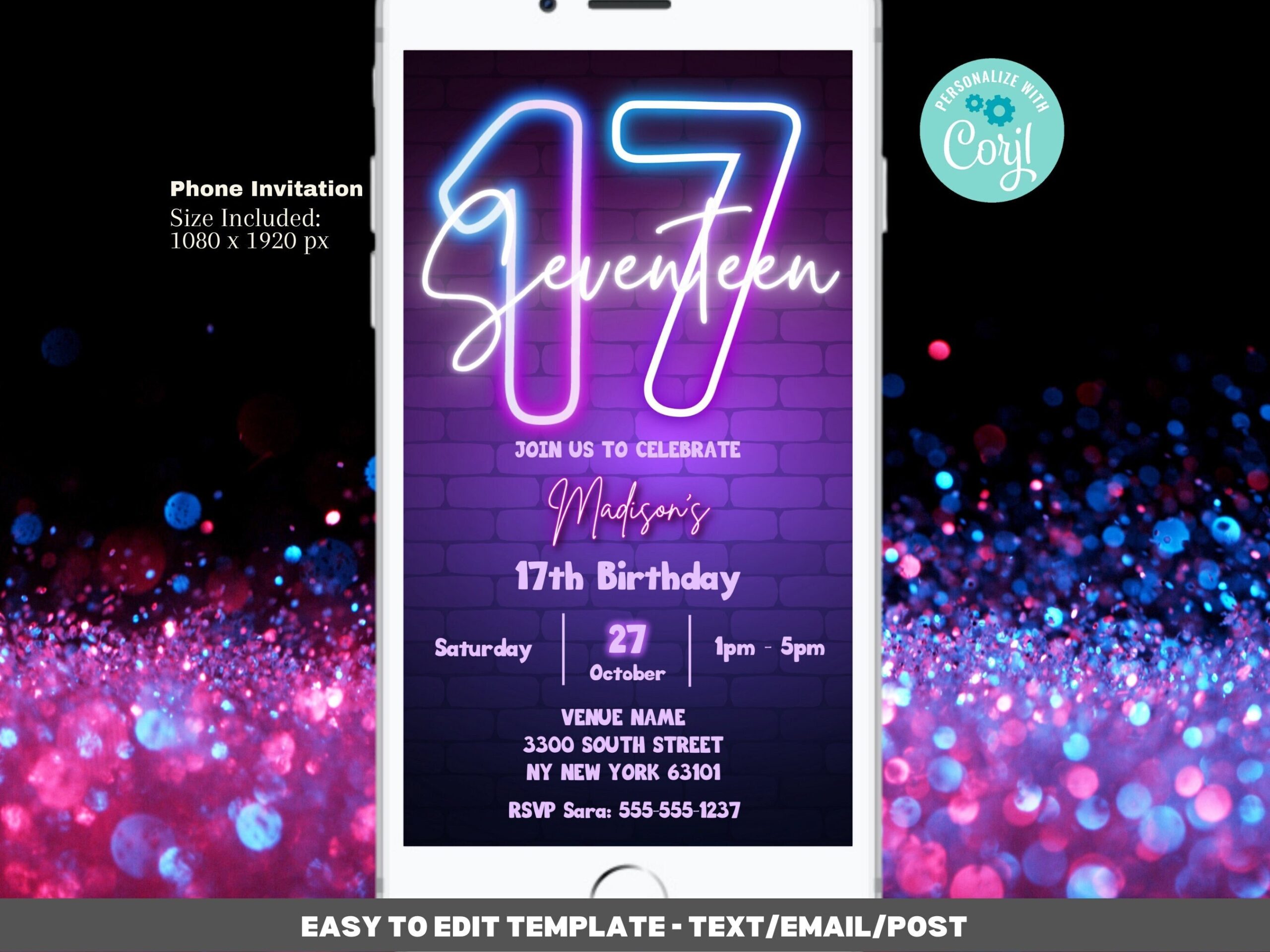 17th birthday invitation template