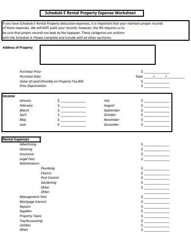 schedule e worksheet