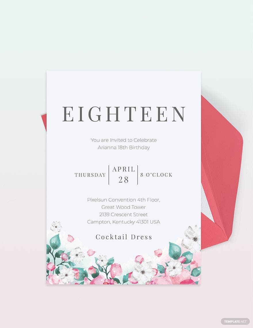 18th Birthday Invitation Card Template In PSD Illustrator Word 