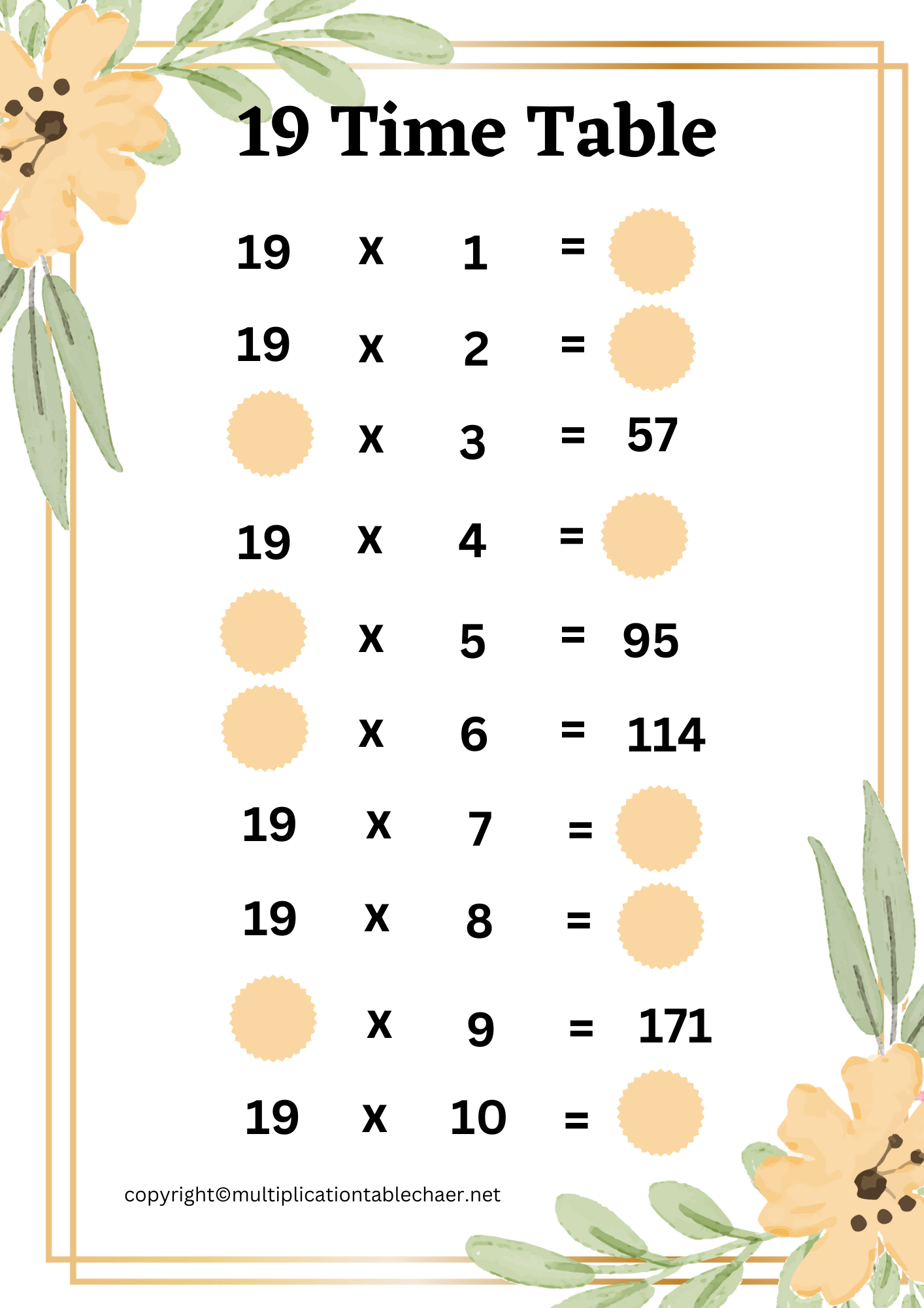 multiplication chart worksheet