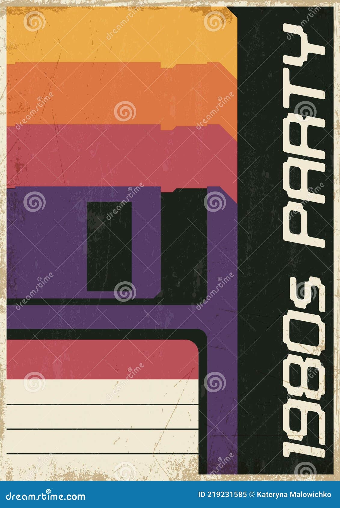 1980s Party Invitation Template Set Vector Illustration CartoonDealer 