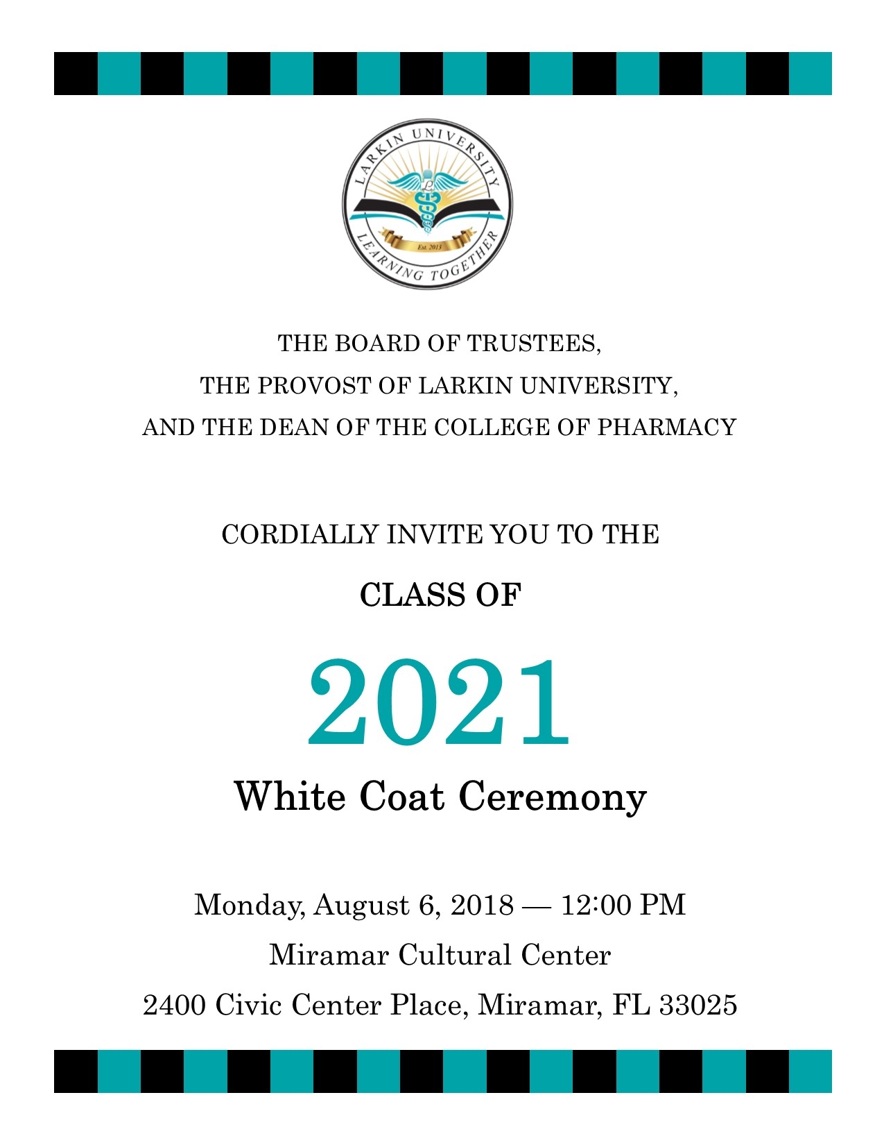 2018 White Coat Ceremony Invitation Larkin University