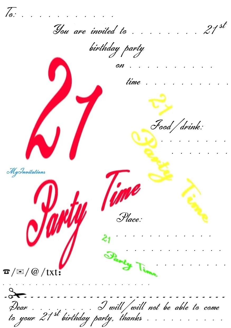 21St Birthday Invites Templates Free Printable Word Searches
