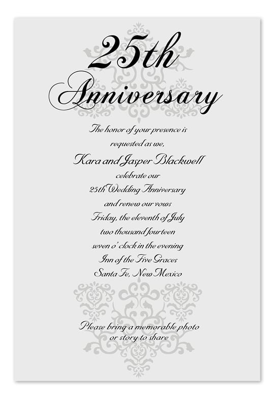 25th anniversary invitation card templates