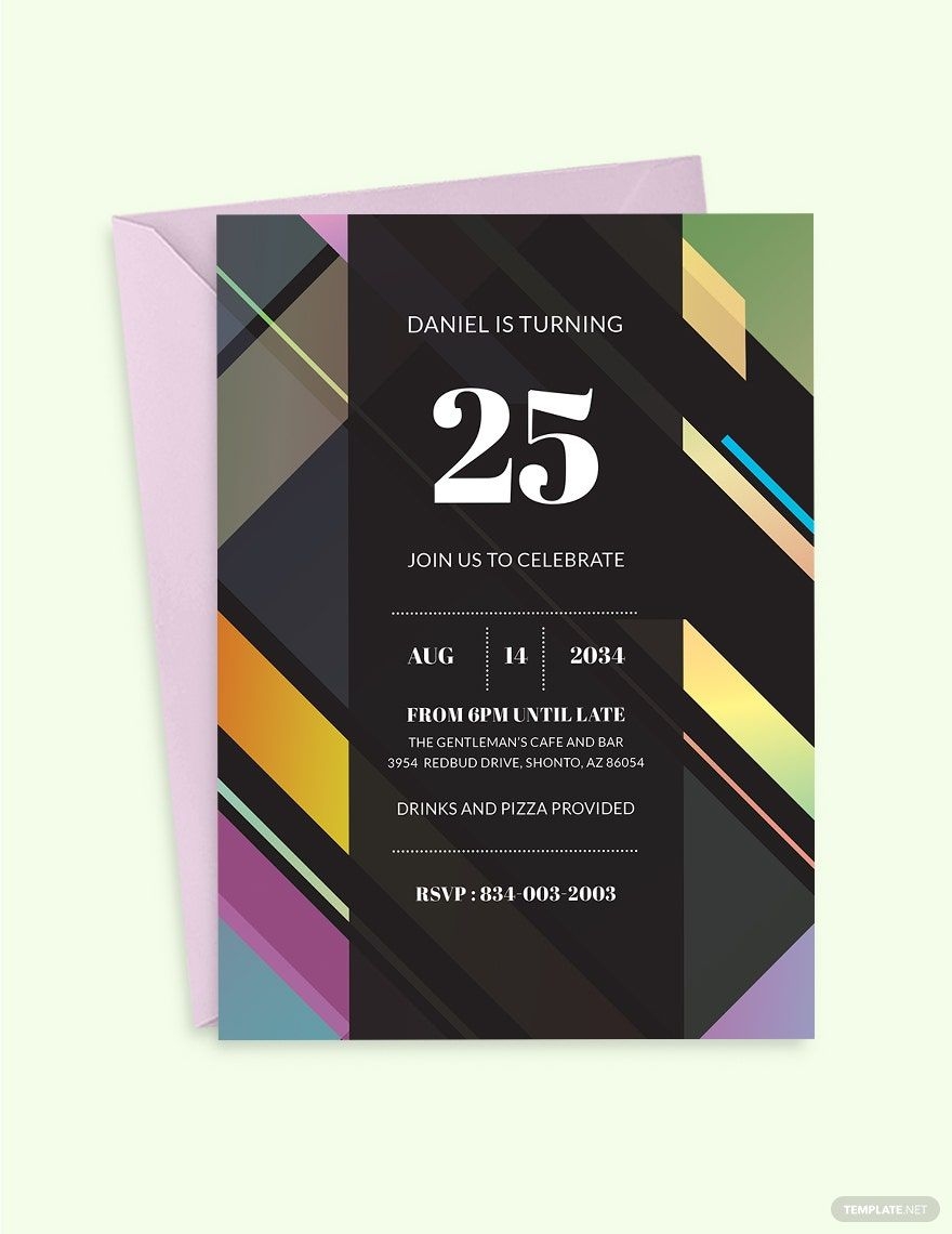 25th birthday invitation card template