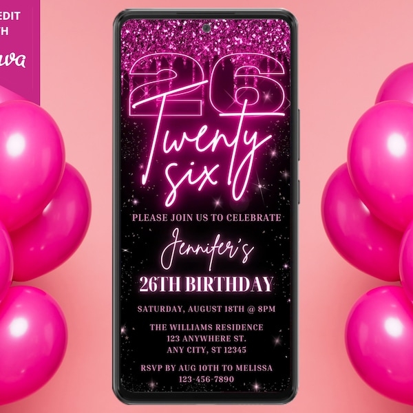 26th Birthday Invitation Templates Etsy