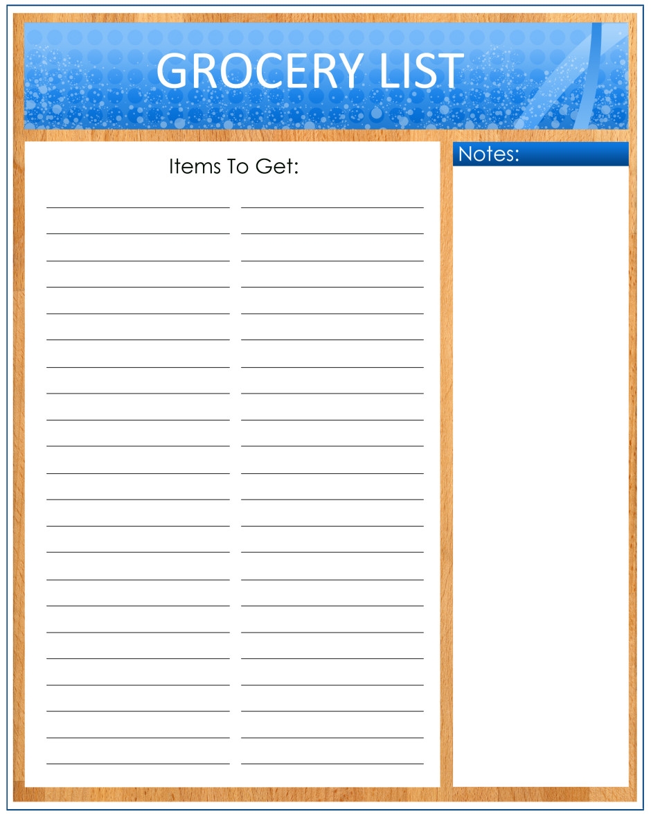 free printable grocery list templates