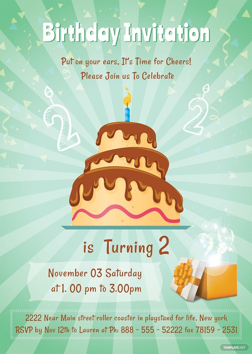 2nd Birthday Invitation Template In MS Word Photoshop Pages 