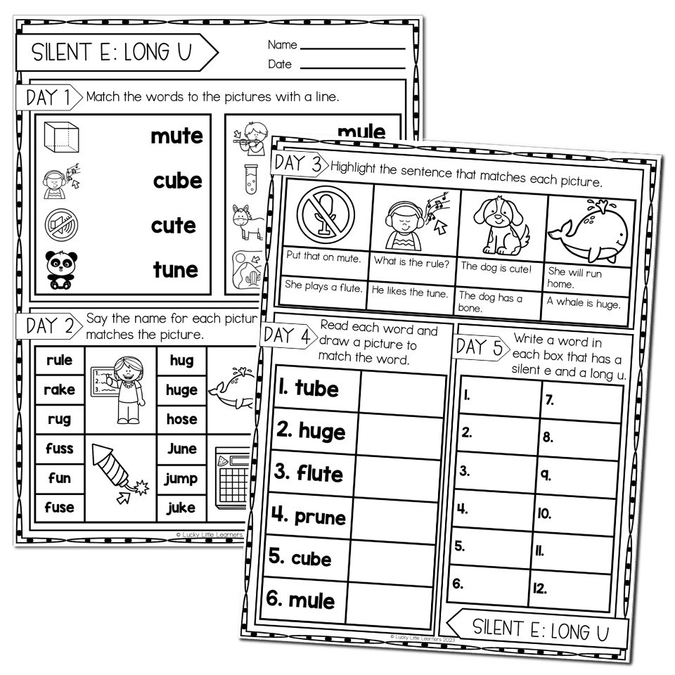 2nd Grade Phonics Worksheets Silent E Long U Lucky Little Learners 