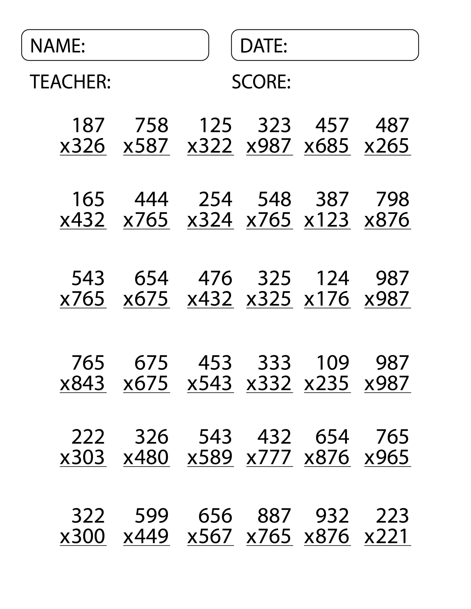 multiplication worksheet printable