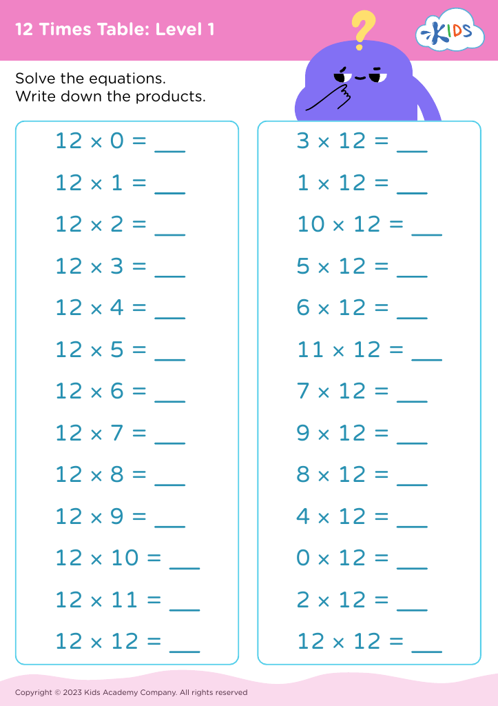 3 times table practice worksheet