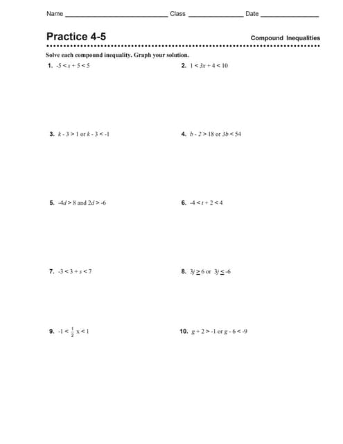 4 5 Practice compound Inequalities PDF Worksheets Library