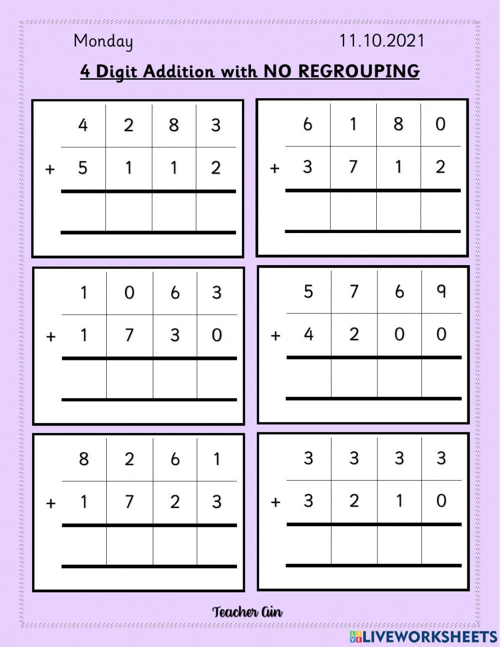 addition with regrouping worksheet