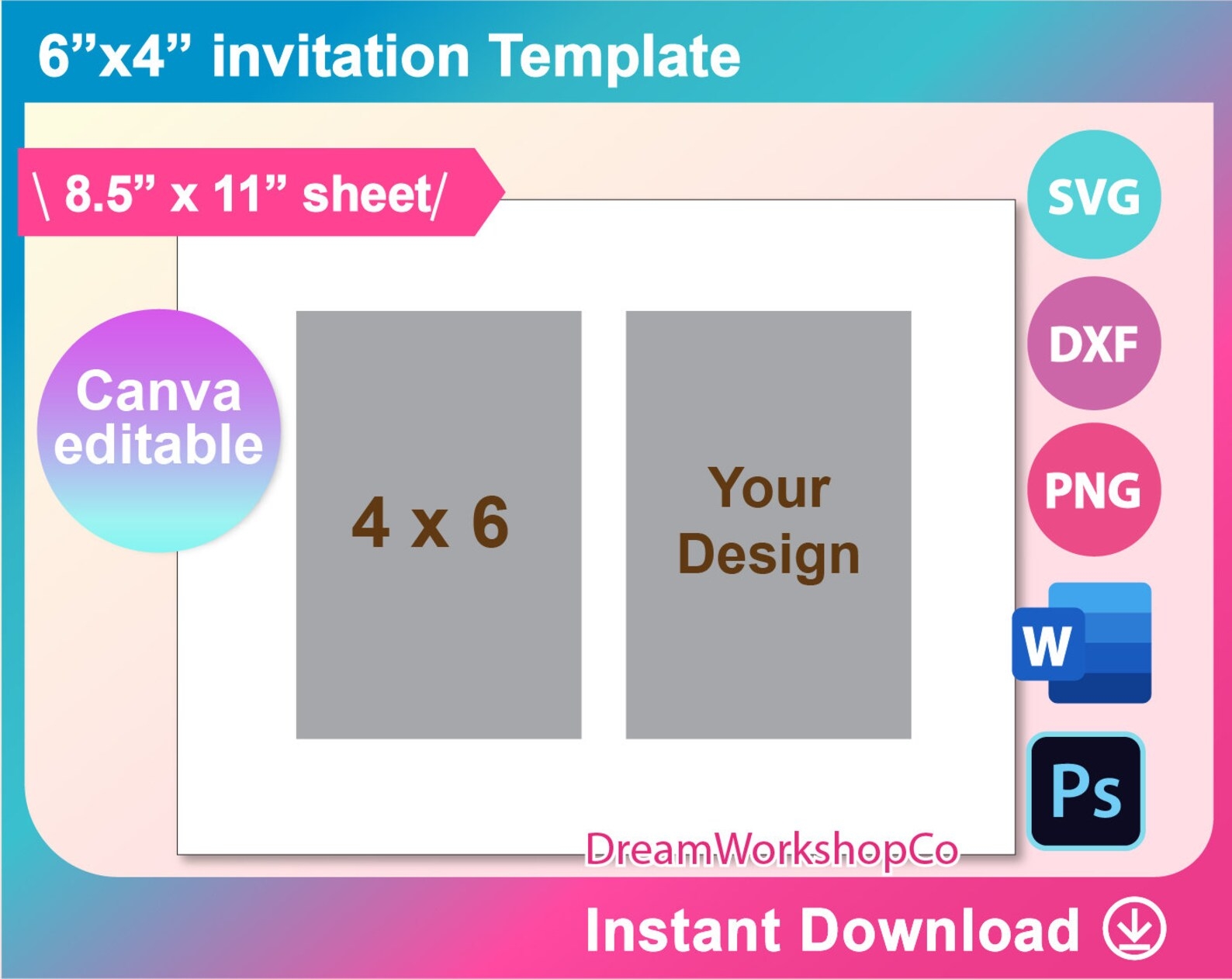 4 X 6 Invitation Card Template Postcard SVG Etsy
