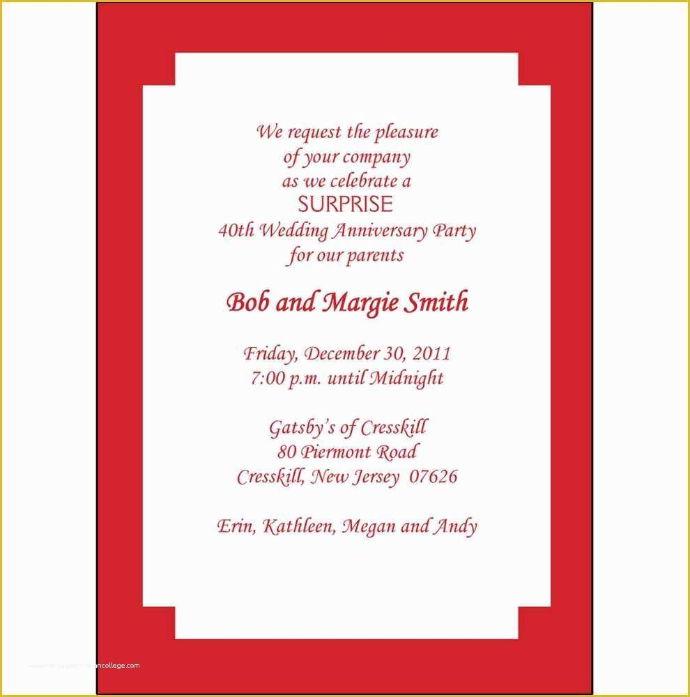 40th Invitations Free Templates Of 40th Wedding Anniversary Invitation