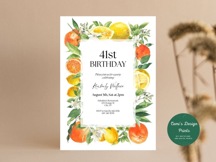 41st Birthday Invitation Citrus 41st Birthday Party Invite Birthday