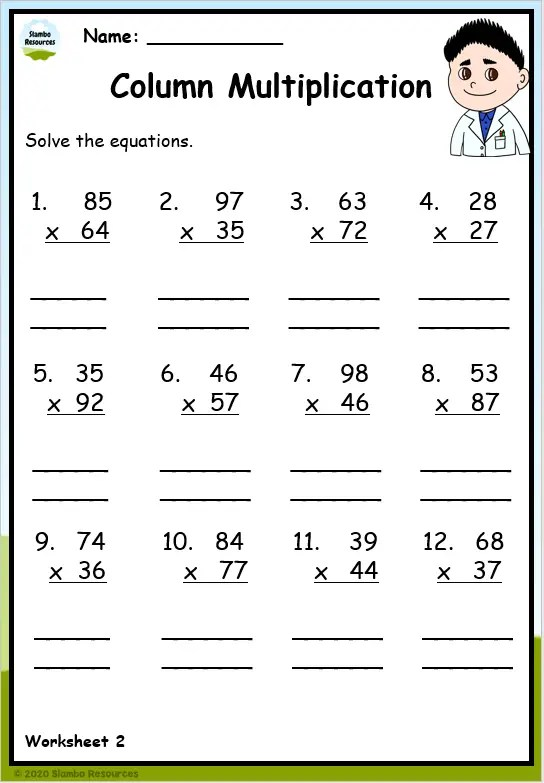 4th Grade Math Multiplication Worksheet Practice Sheets And Exercises