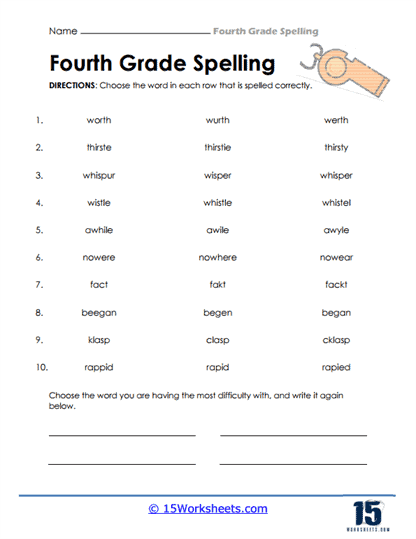 4th grade spelling words worksheets