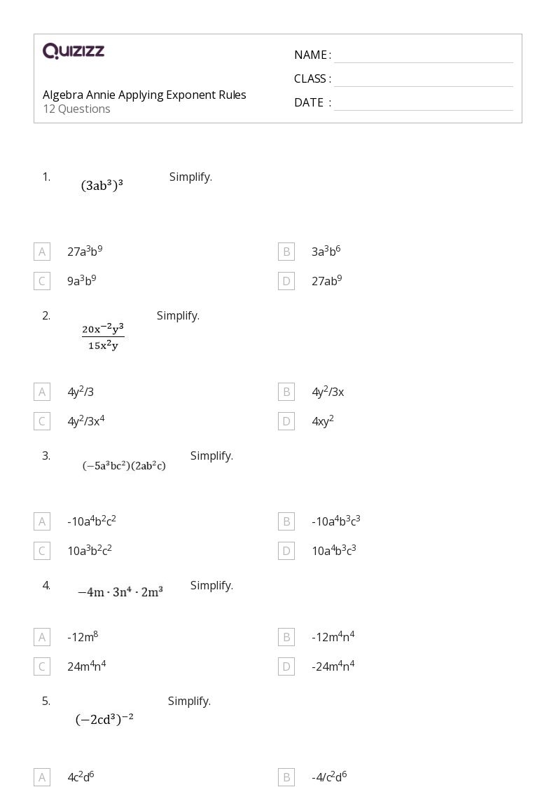 50 Algebra Worksheets For 9th Grade On Quizizz Free Printable 