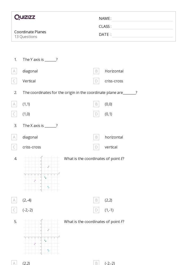 coordinate planes worksheet