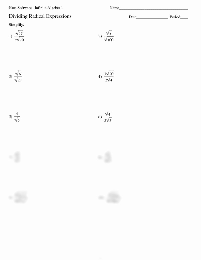 50 Dividing Radical Expressions Worksheet