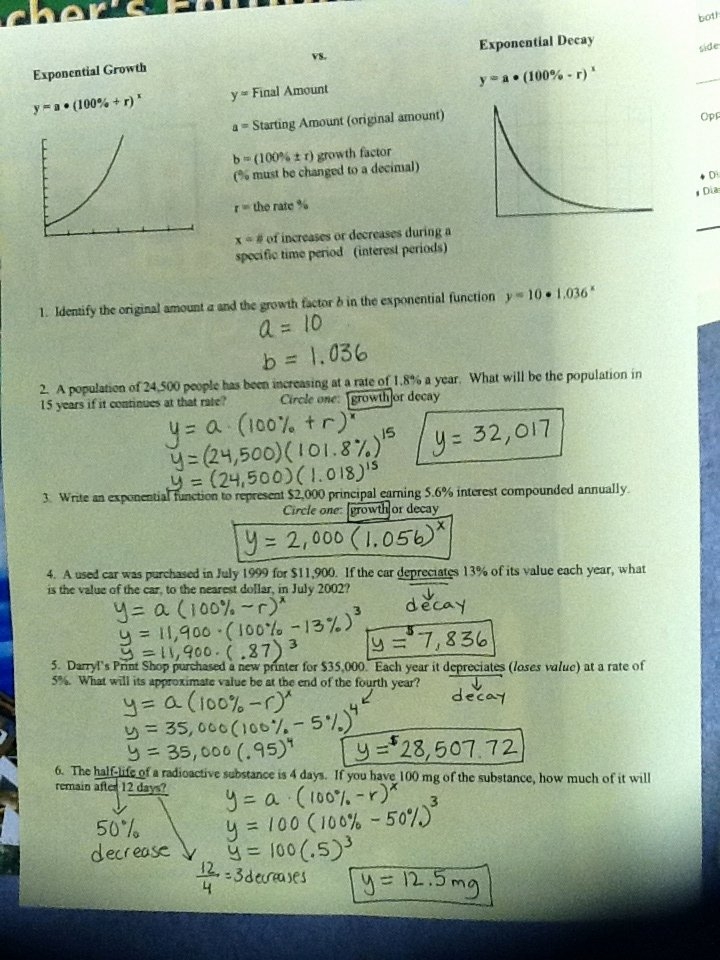 exponential growth decay worksheet