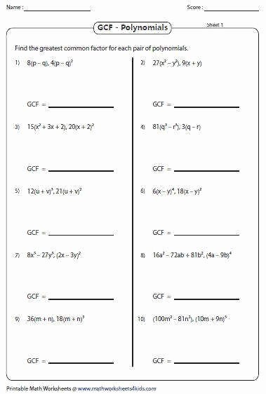 50 Factoring Polynomials Gcf Worksheet Chessmuseum Template Library