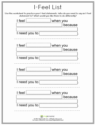 i feel statements worksheet
