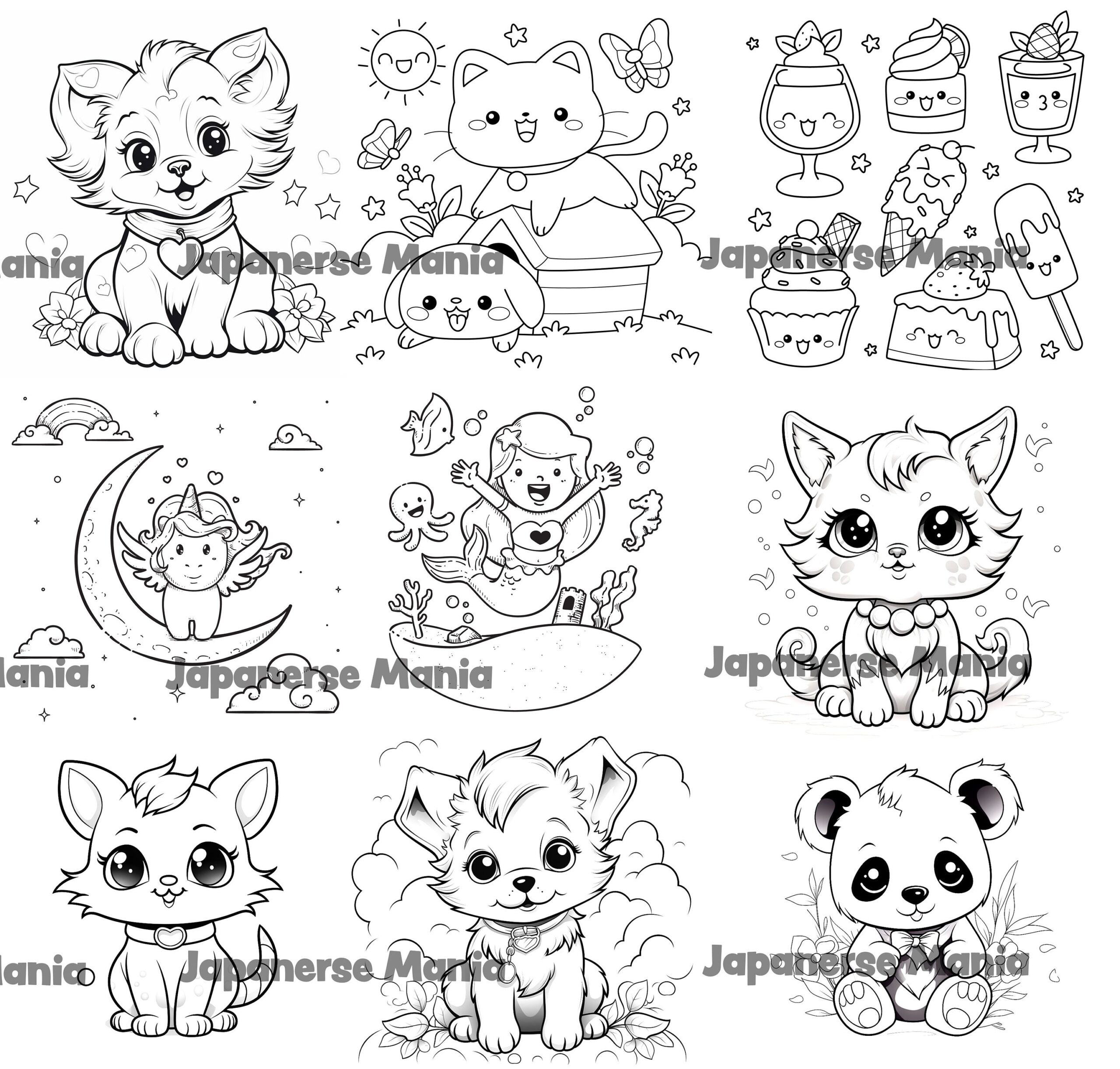 50 Kawaii Coloring Pages Cute Coloring Pages For Kids And Etsy