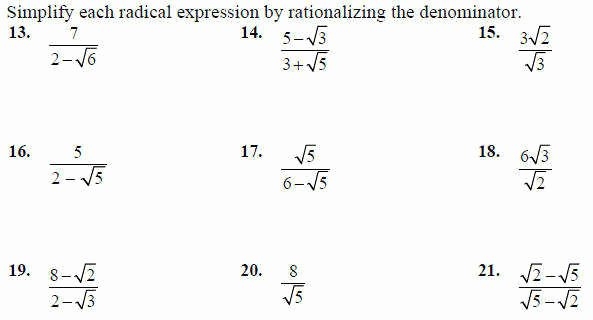 50 Rationalizing The Denominator Worksheet