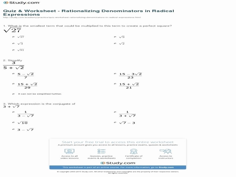 50 Rationalizing The Denominator Worksheet