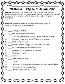 run on sentence worksheet