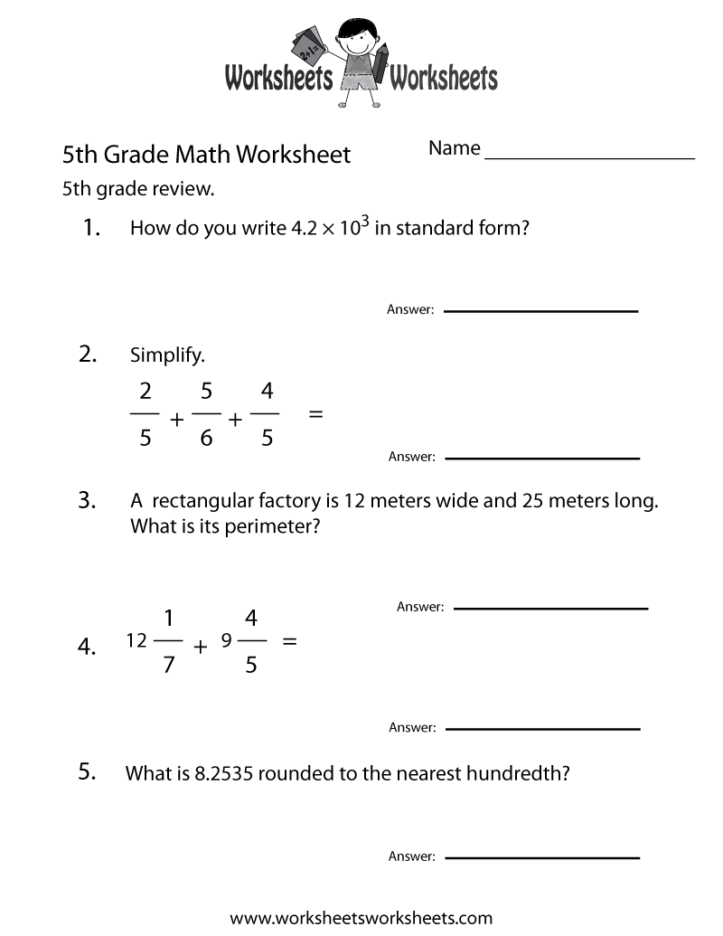 math worksheet 5th grade