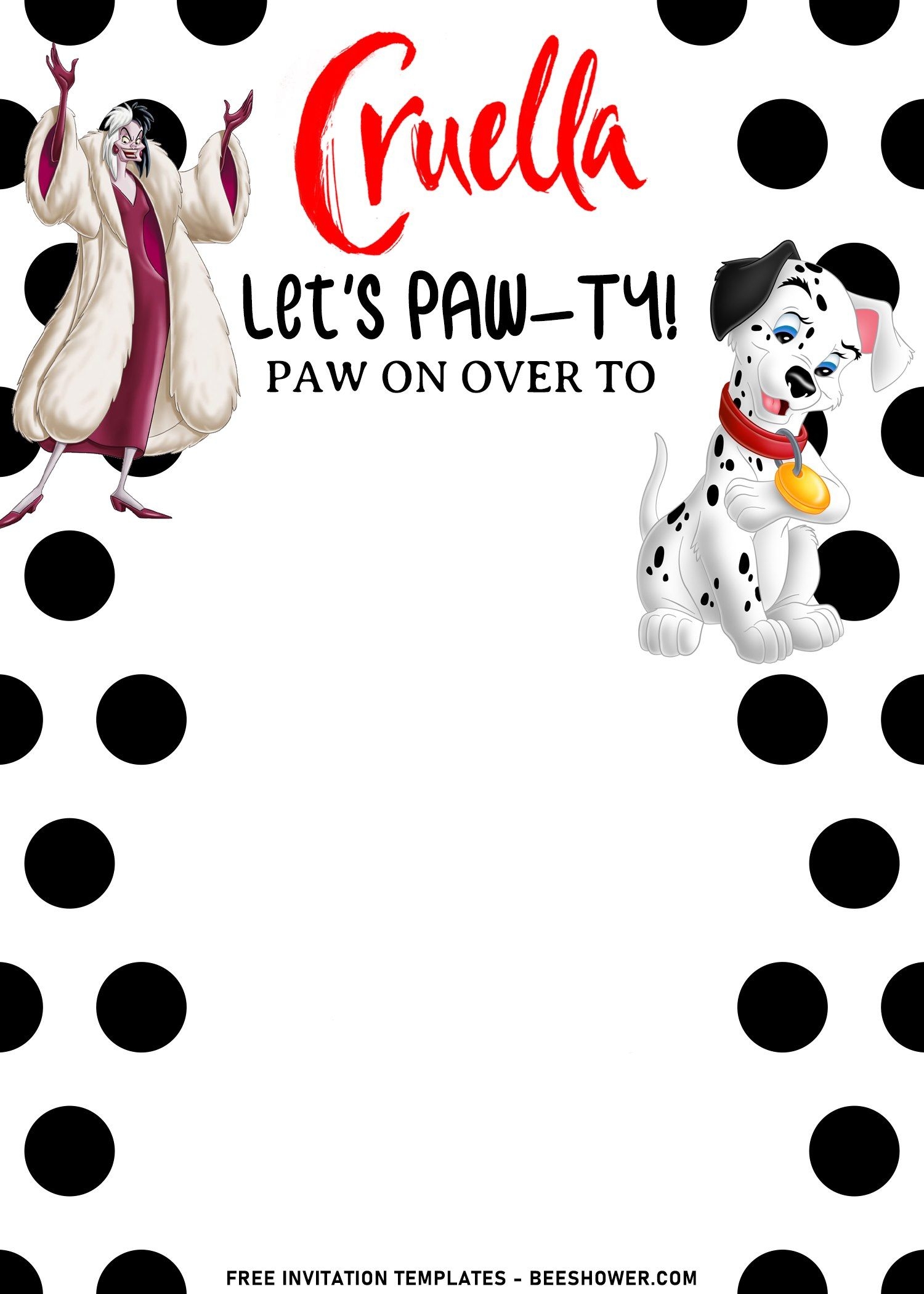 7 Classic Cruella And 101 Dalmatians Birthday Invitation Templates