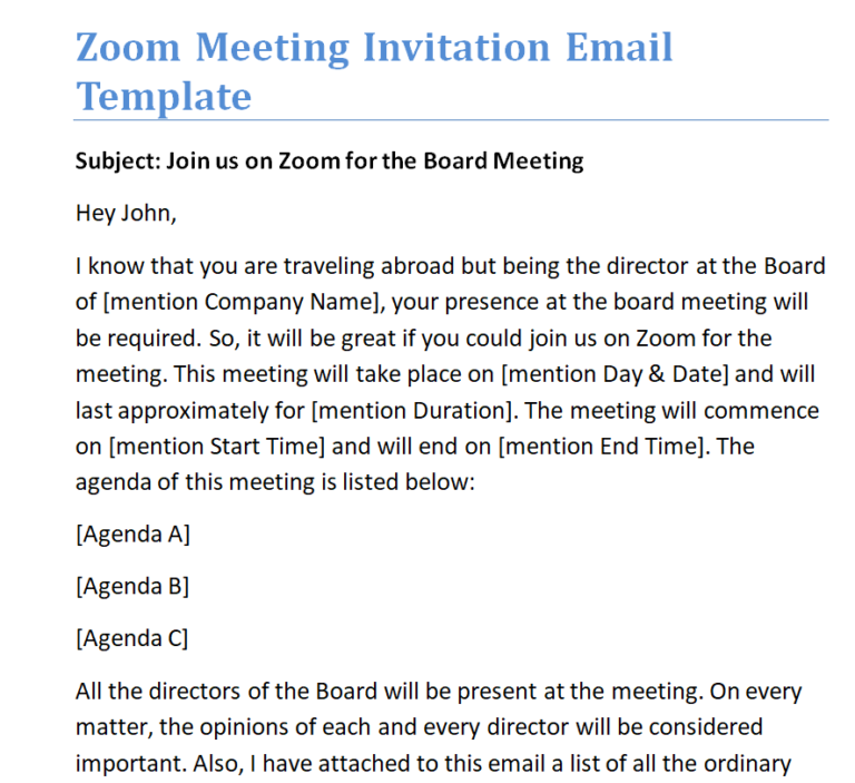 zoom meeting invitation template