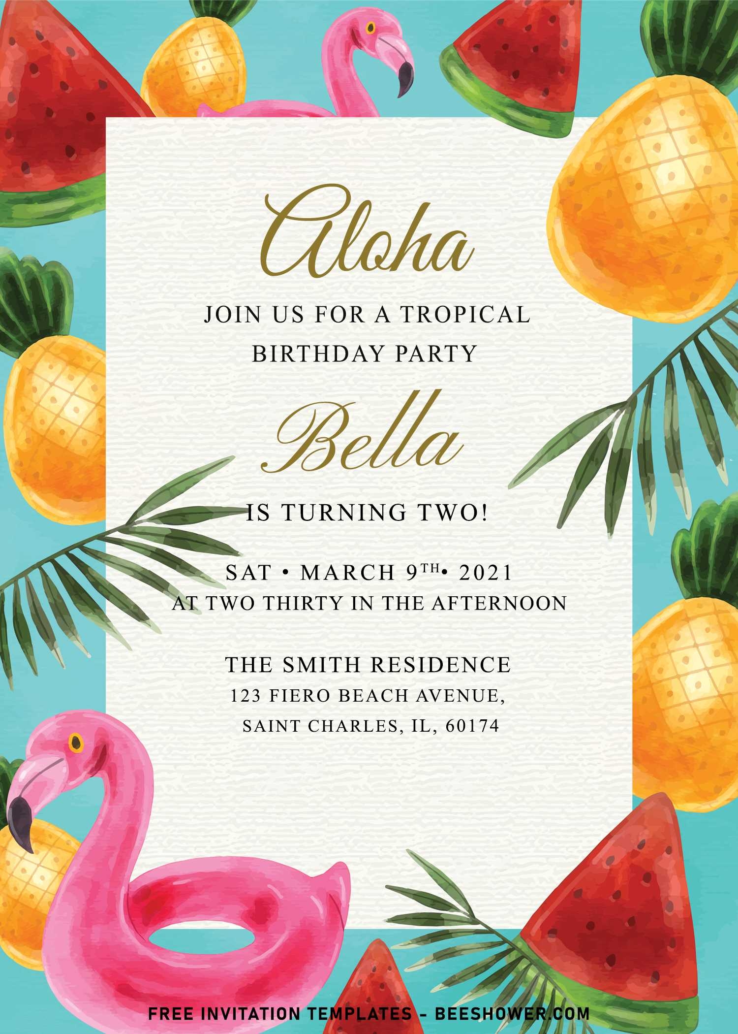 7 Summer Tropical Birthday Invitation Templates FREE Printable Baby 