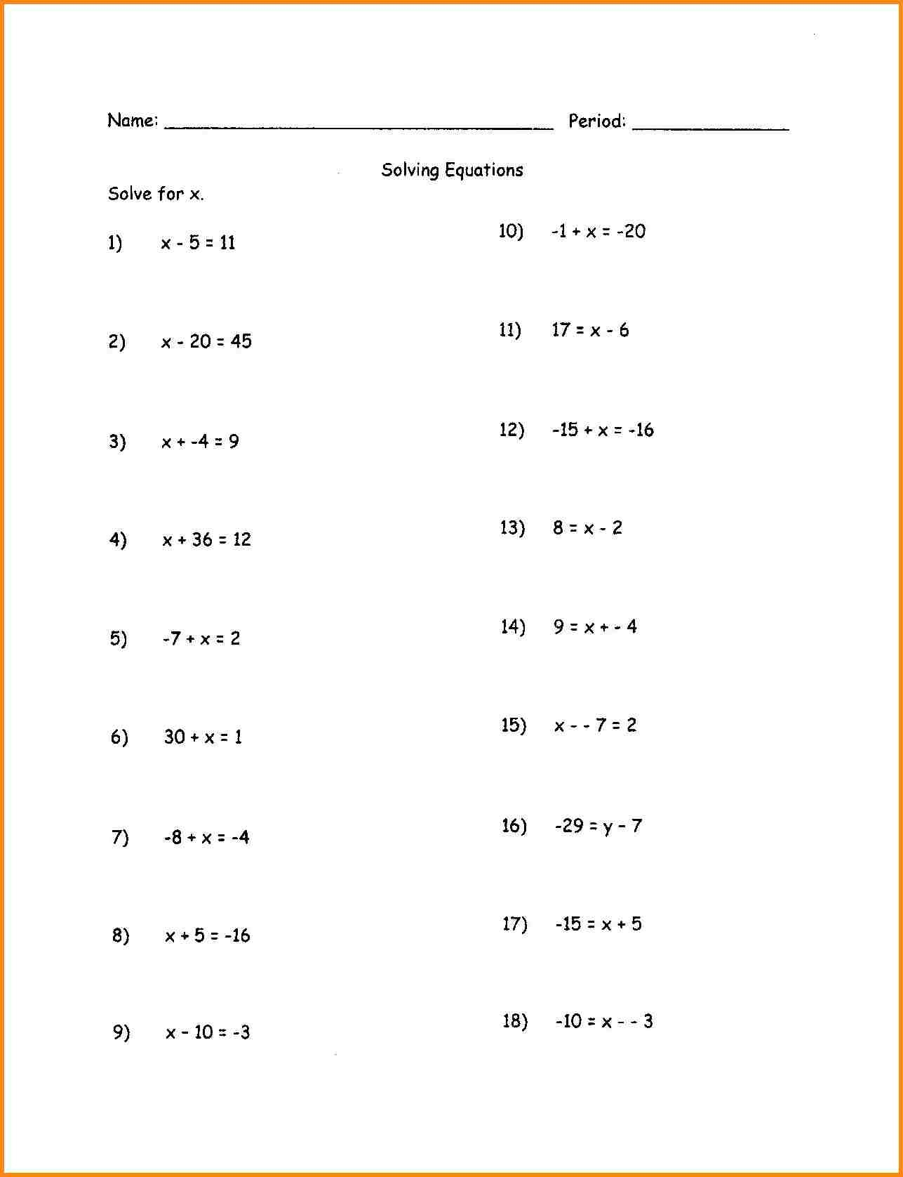 7Th Grade Algebra Worksheets 4Th Grade Math Worksheets Math Db excel