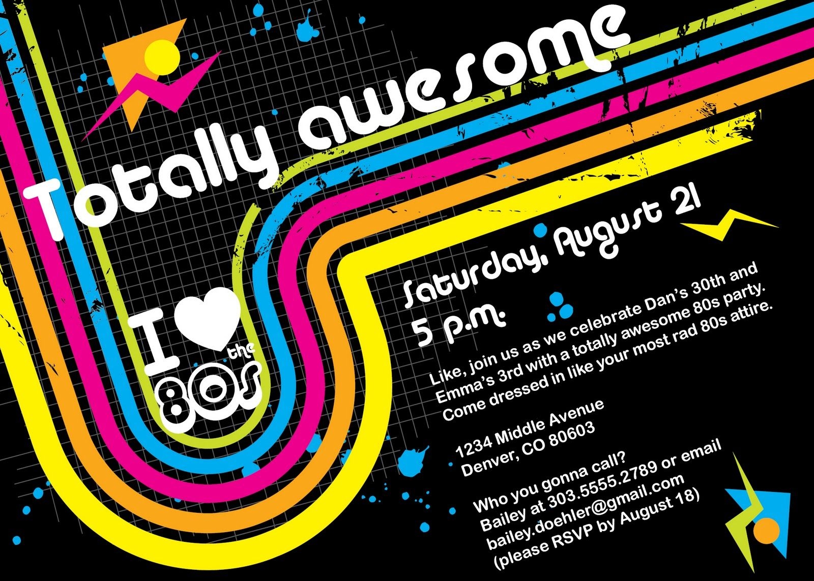 80s theme party invite template