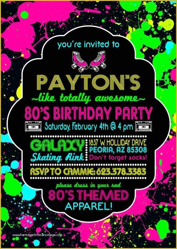 80s Party Invitations Template Free Of Neon Birthday Party Invitations